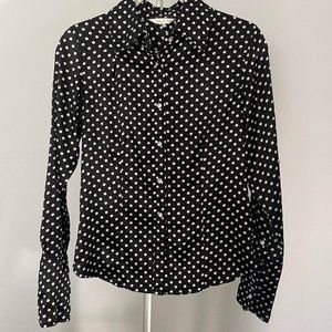 Polka dot, long sleeve button down blouse